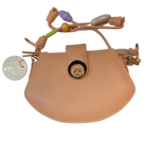 MATMAZEL Aida Shoulder Bag Peach w/ Colourful Bead Strap Vegan Handmade NWT - Picture 3 of 16